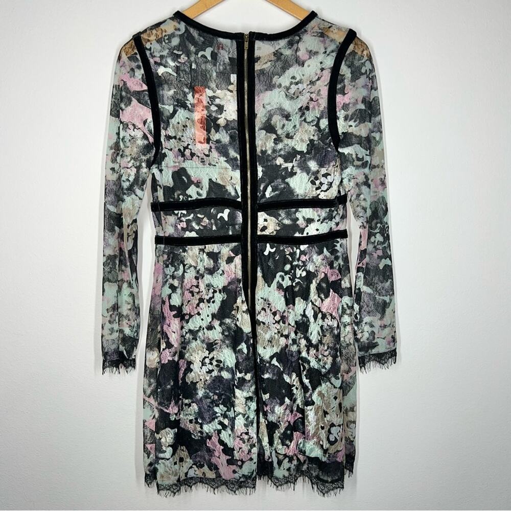 L NWT Fire Los Angeles Black Lace Overlay Velvet Cage Long Sleeve Empire Dress - Picture 9 of 11
